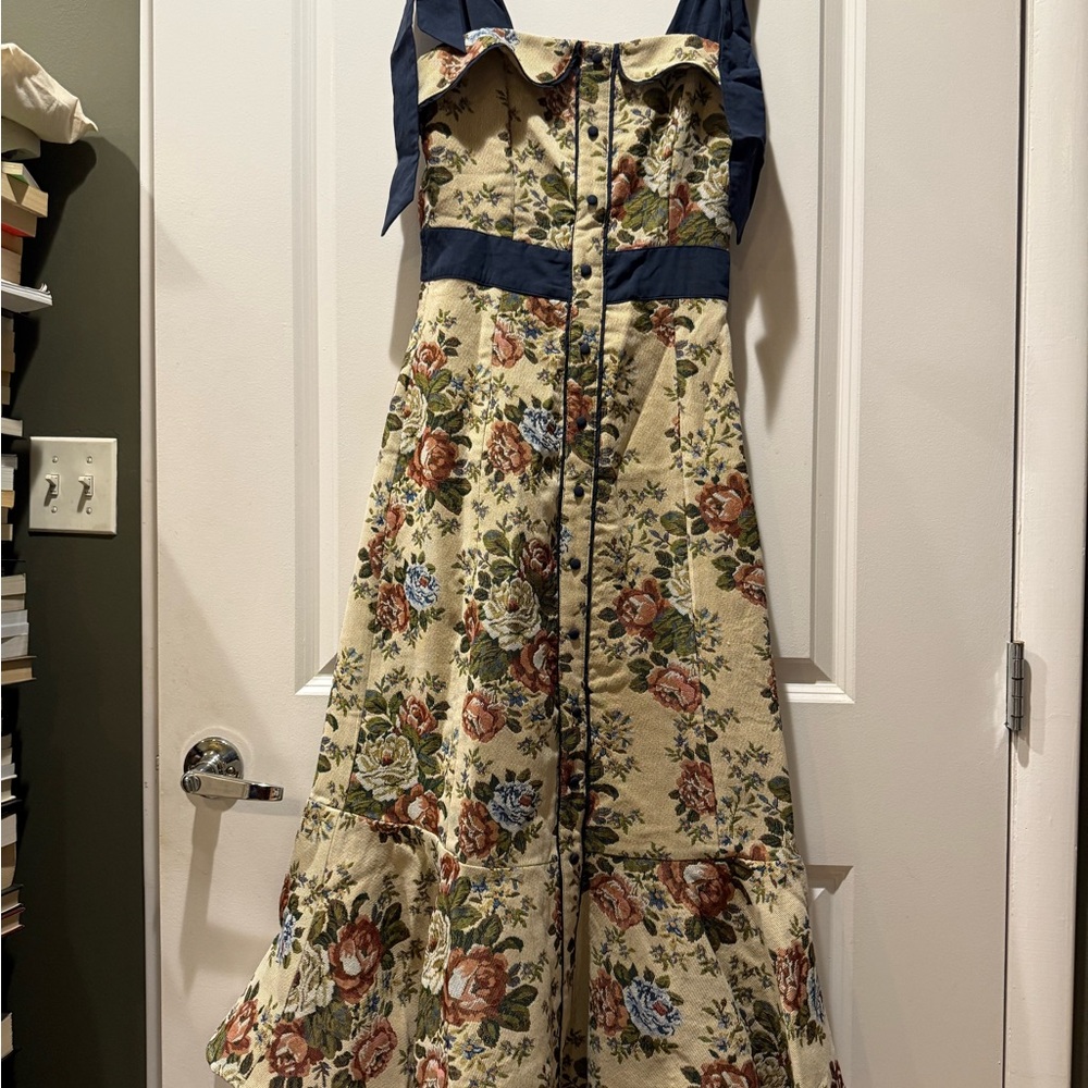 MABLE Floral Maxi Dress with Navy Accents